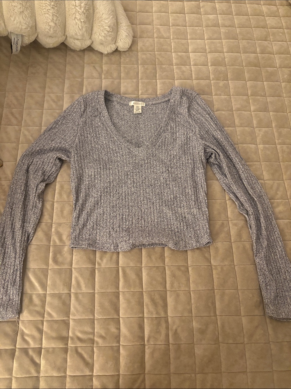 aerie Lavender Ribbed V-Neck Long Sleeve Top